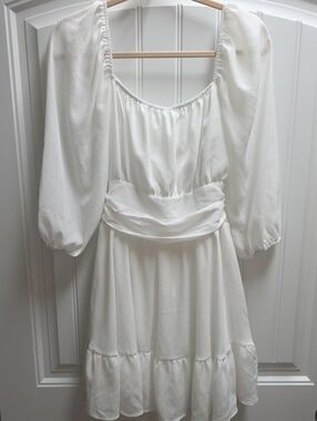 Exlura White Puff-Sleeve Dress  Medium
